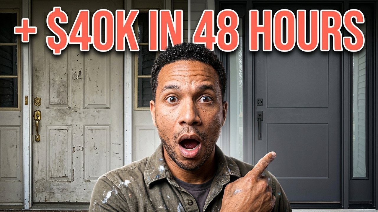 A generated thumbnail: "+ $40K in 48 hours", over a before and after of a front door