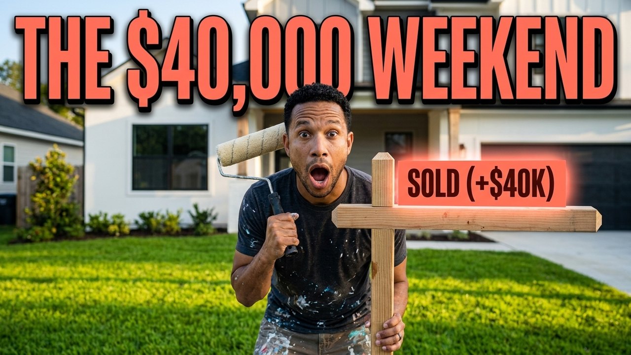 A generated thumbnail: "The $40,000 Weekend", over a man with a paint roller outside a house